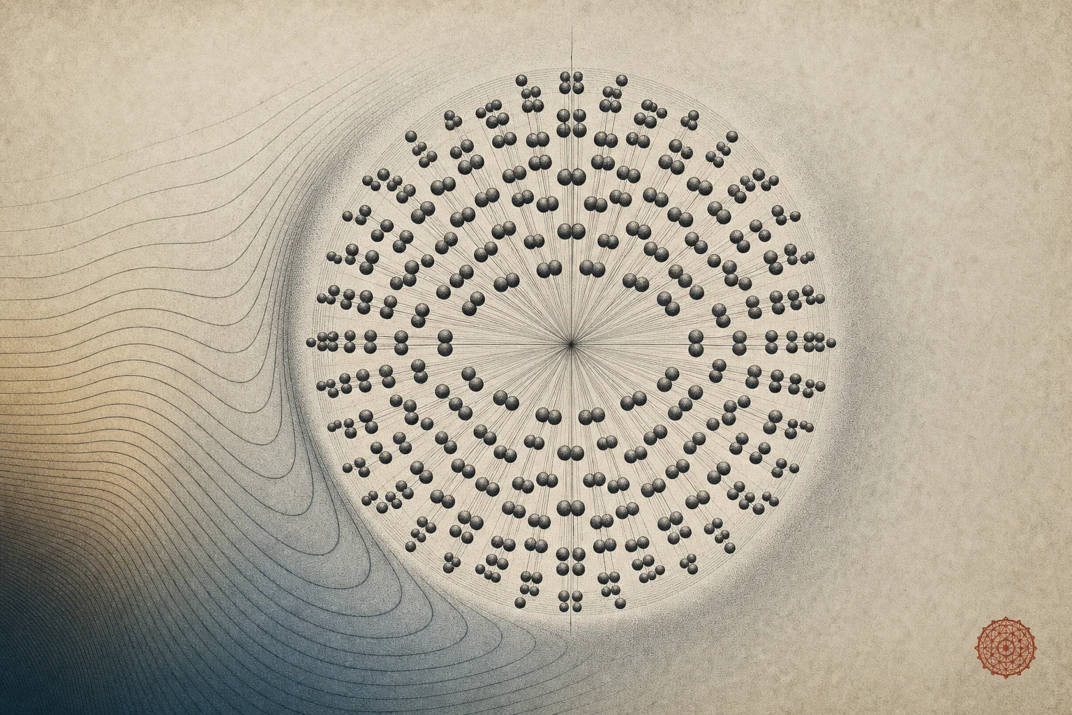 An antipodal mathematical crystal repels smooth optimization contours.